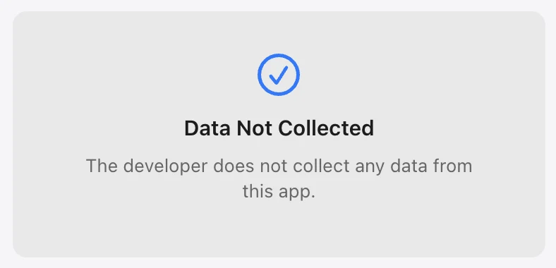 App Store privacy label showing Data Not Collected