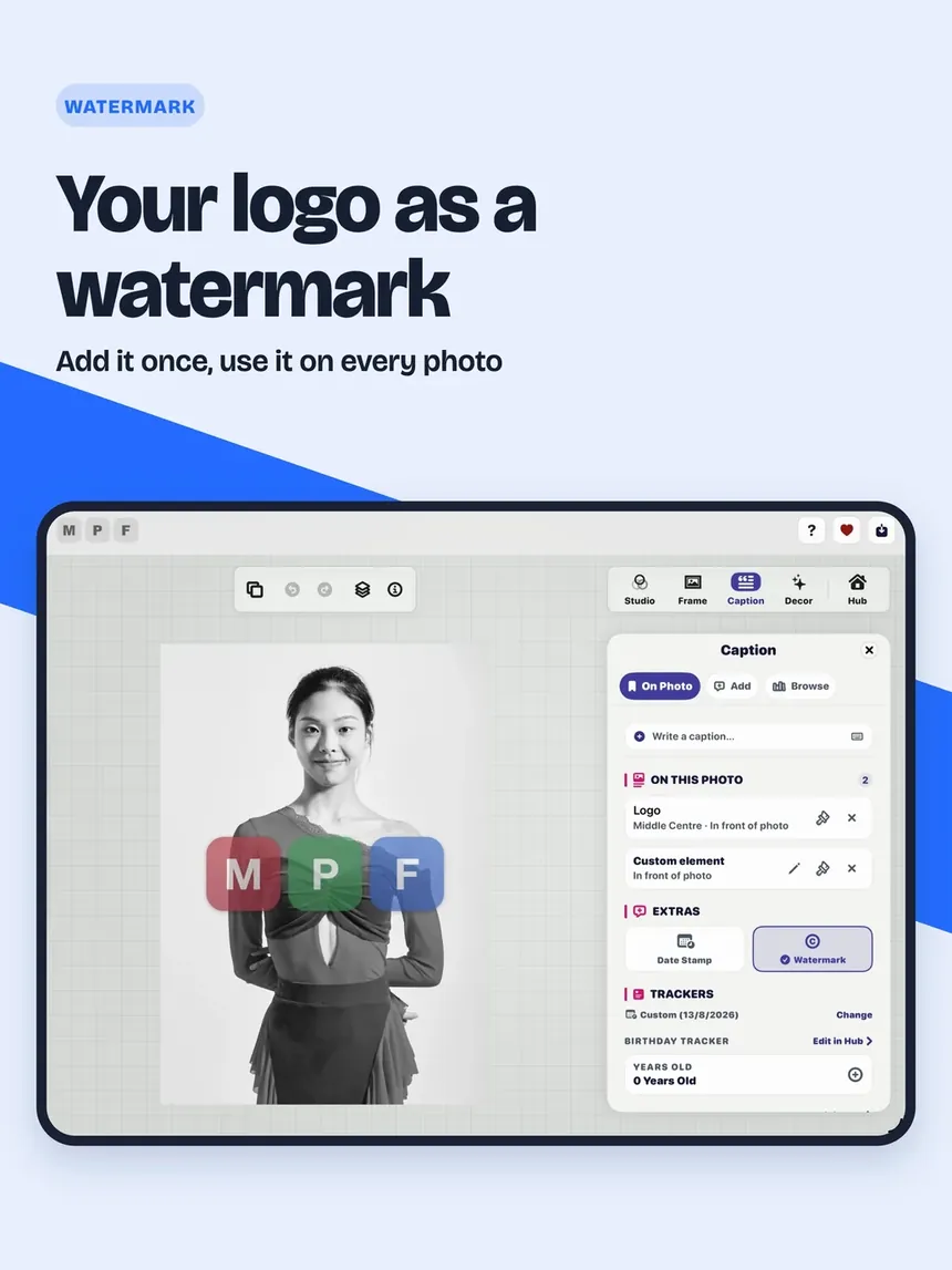 Max Photo Frames on iPad: Your logo as a watermark