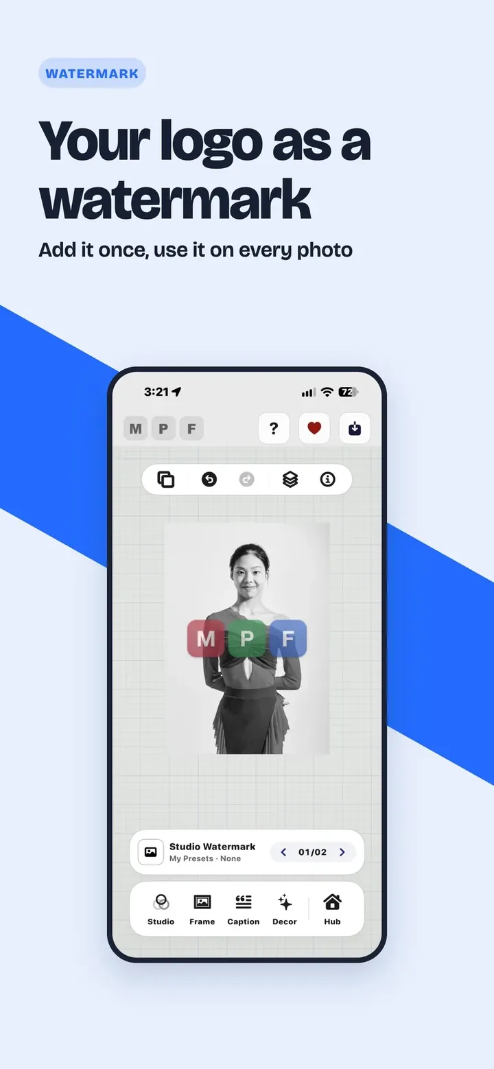 Max Photo Frames on iPhone: Your logo as a watermark